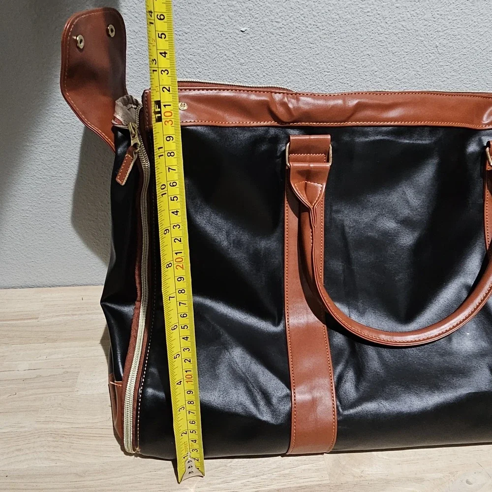 Large Fold-Out Travel Garment Bag Faux Leather Tote Bag Black Brown Shoulder